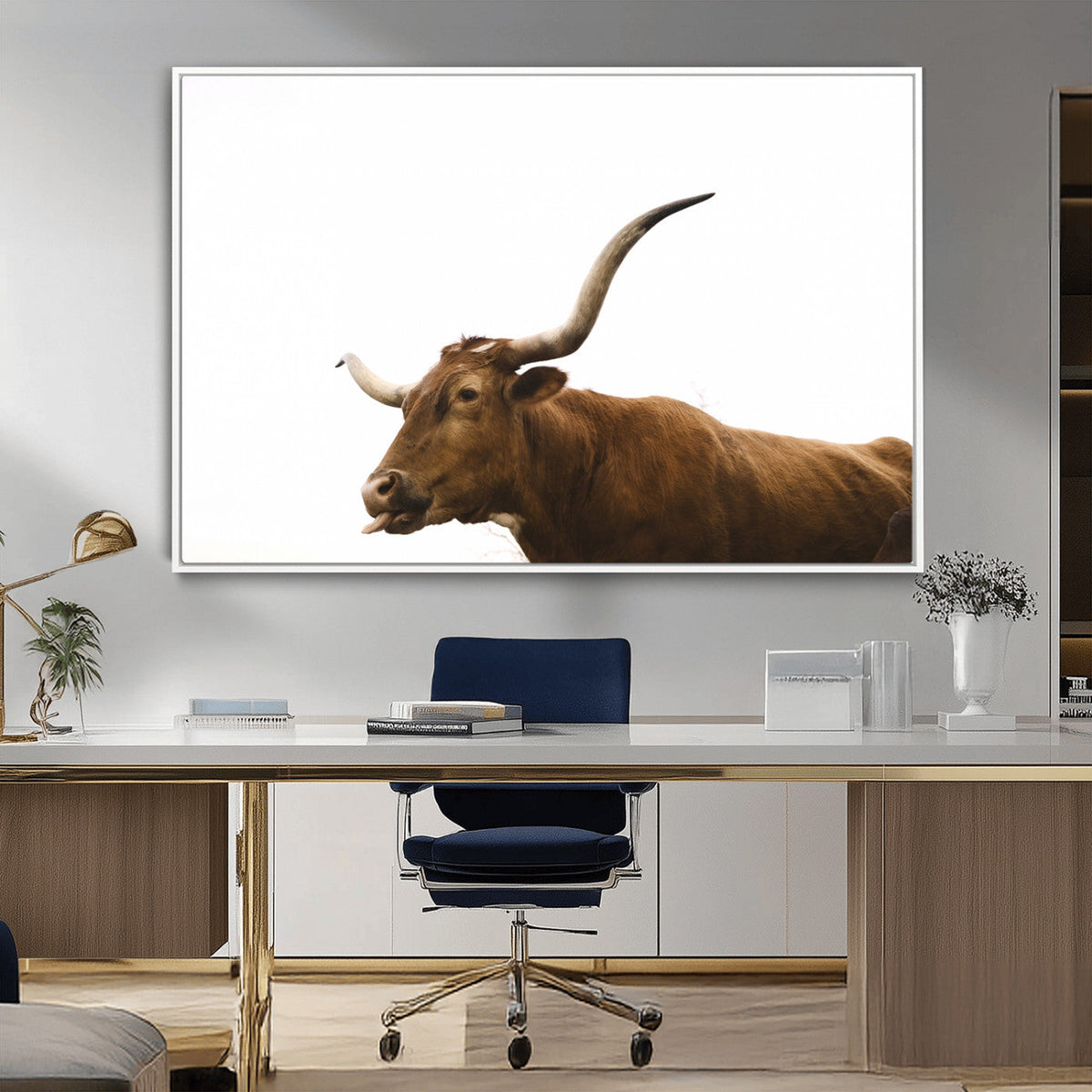 Longhorn Cow Wall Art Canvas Print – Framed Rustic Animal
