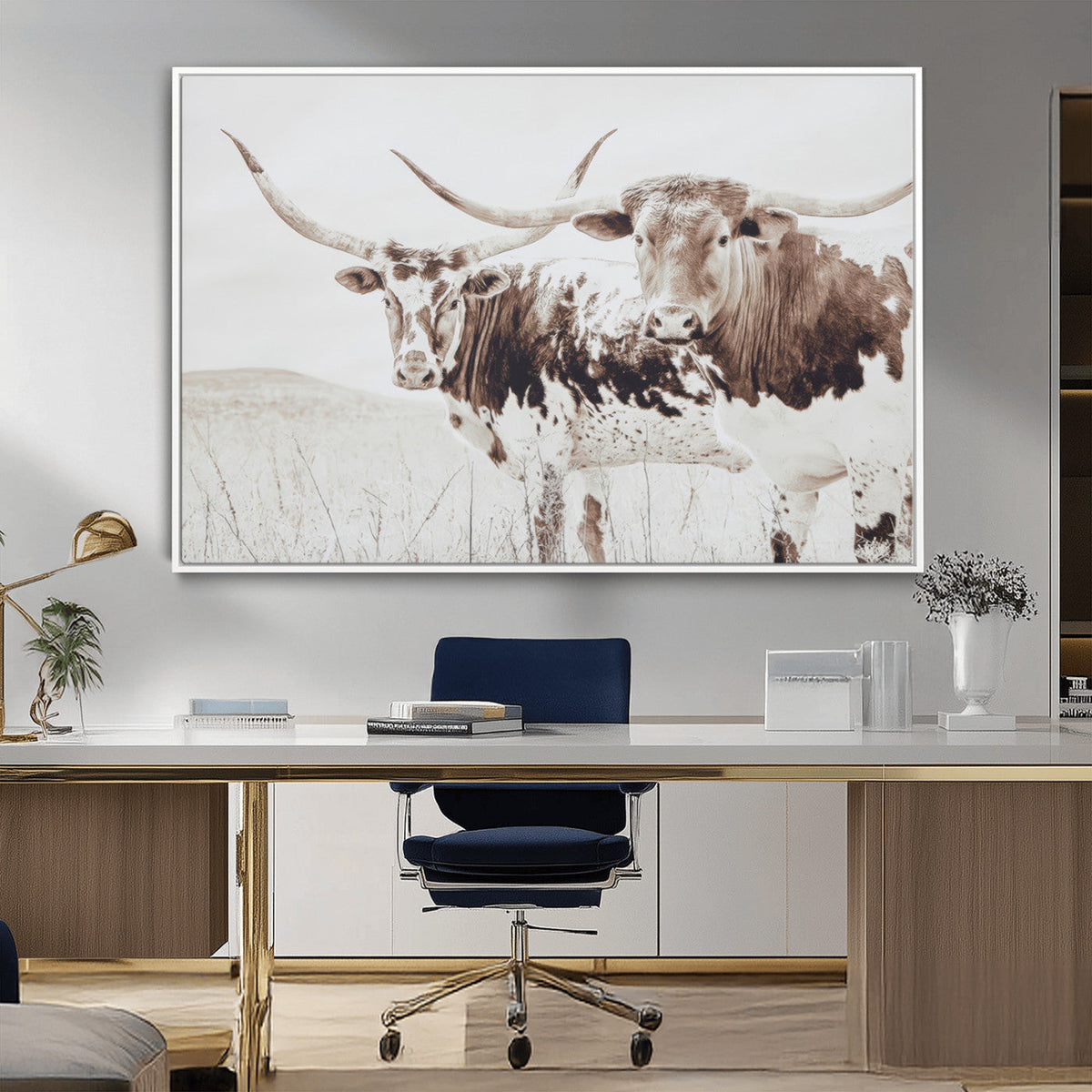 Longhorn Wall Art Canvas Print – Framed Western Cow Canvas