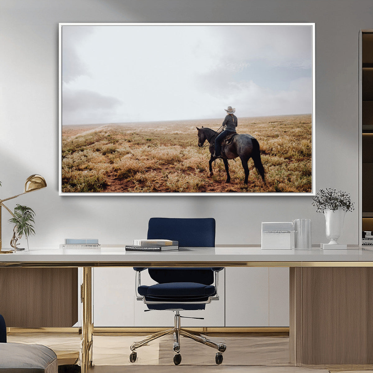 Cowboy Wall Art Canvas Print – Framed Western Ranch Scene