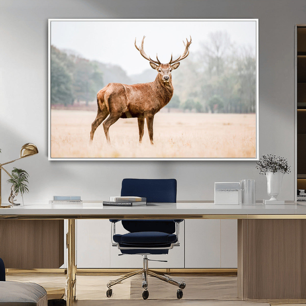 Vintage Wildlife Wall Art Canvas Print – Misty Landscape