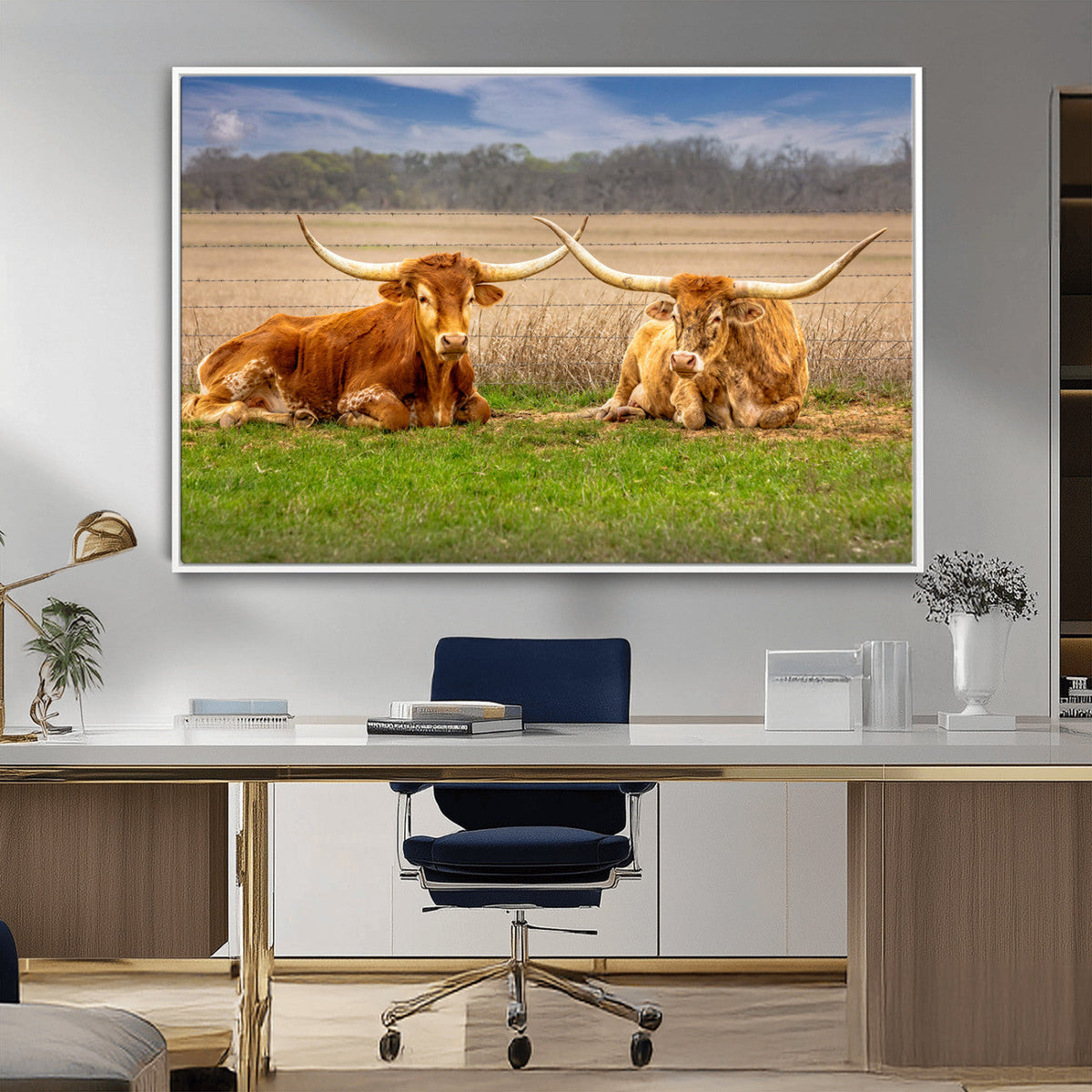 Texas Longhorn Pair Wall Art Canvas Print – Peaceful Rustic