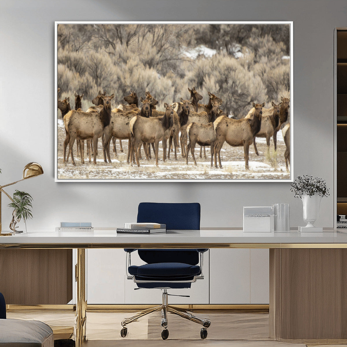 Majestic Elk Herd Winter Canvas, Elk Herd Winter Landscape