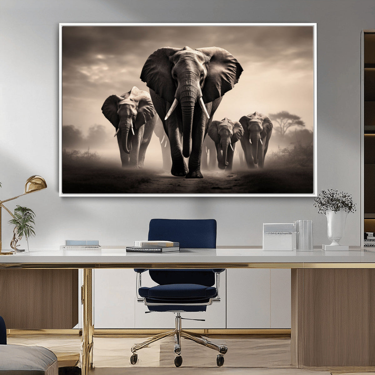 Elephant Family Wall Art Canvas Print, Framed Elephant Wall