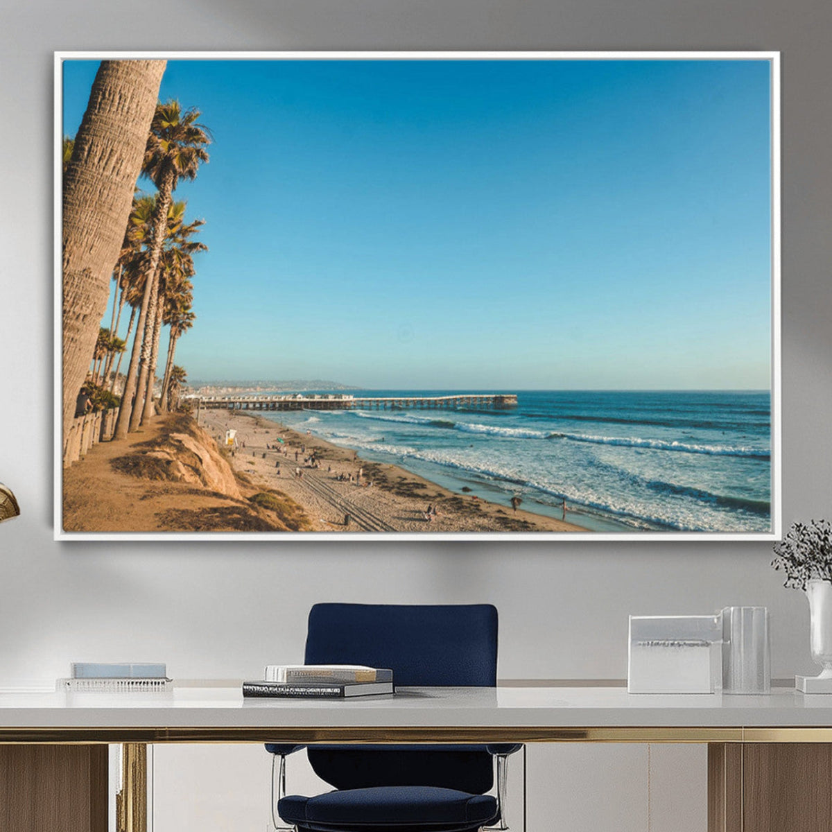 Scenic Beach Wall Art Canvas Print – Tall Palm Trees, Sandy