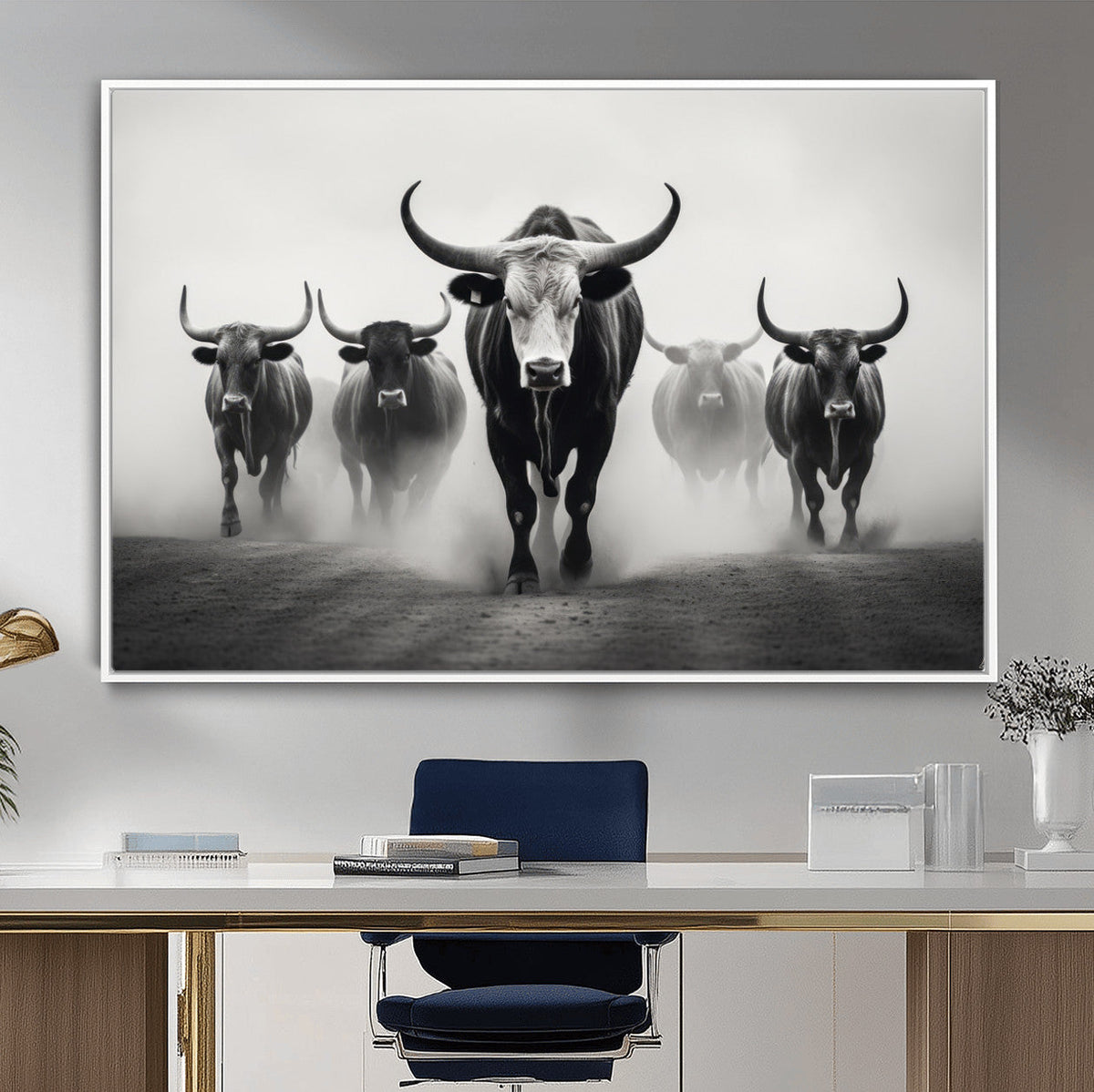 Texas Longhorn Wall Art Canvas Print, Framed Speckled Cow