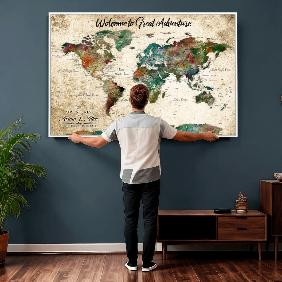 Grunge Personalized World Map Wall Art Canvas Print – Custom