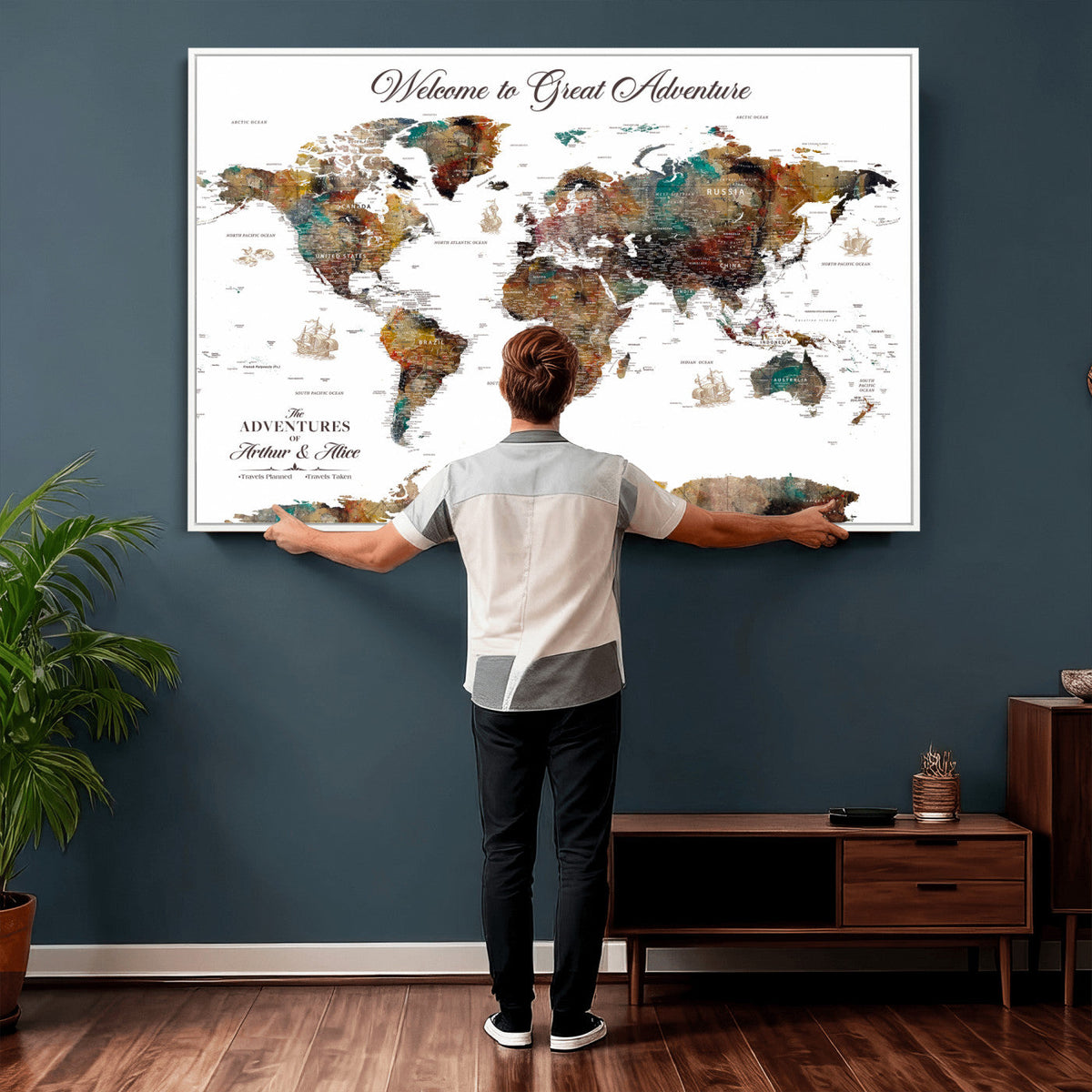Customizable Framed World Map Canvas Print – Personalized