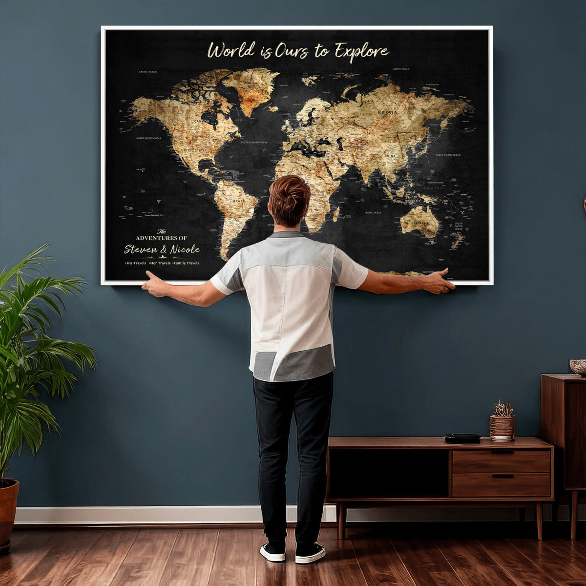 Framed Personalized Push Pin World Map – Custom Travel
