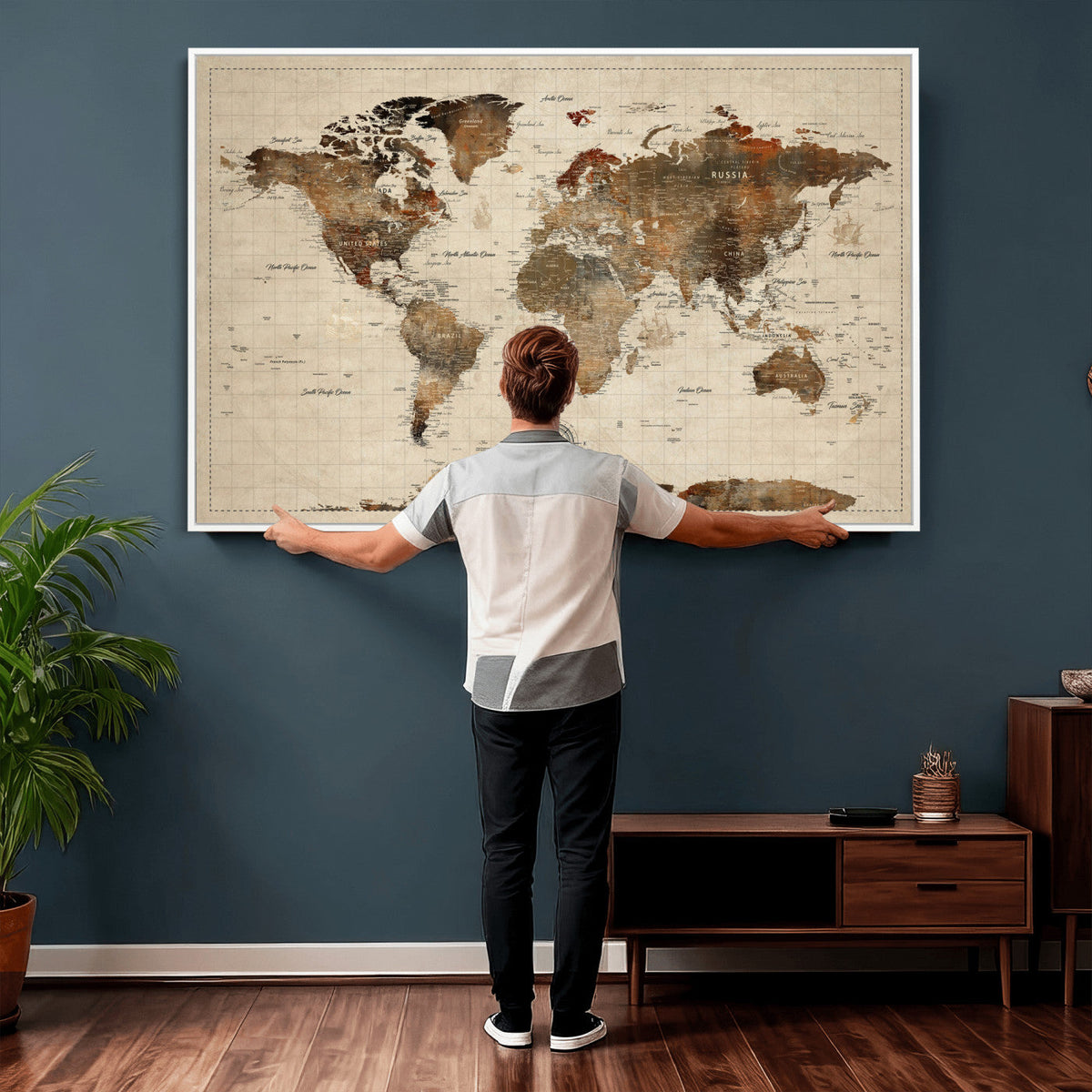 World Map Canvas Print – Framed Detailed Map of the World