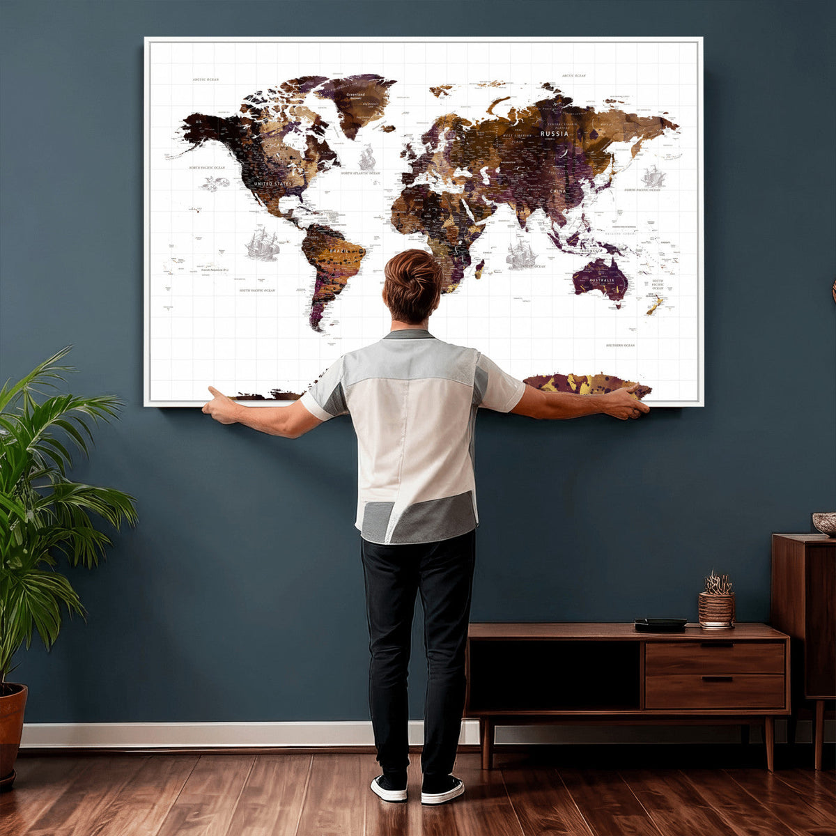 Rustic World Map Wall Art Canvas Print | Large World Map on