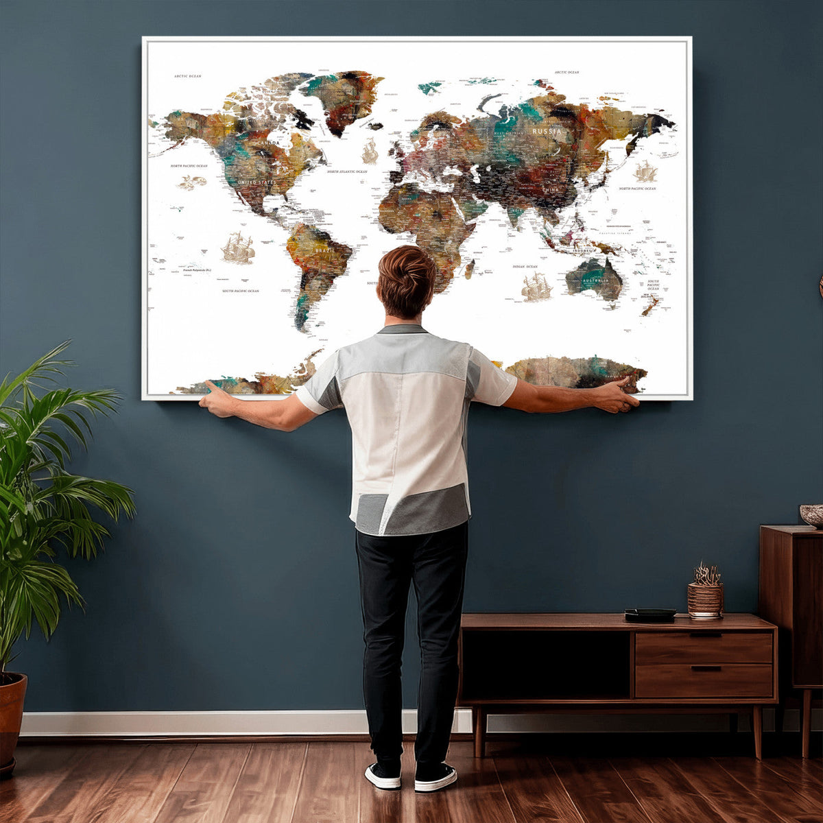 Watercolor World Map Canvas Print – Detailed Map of the
