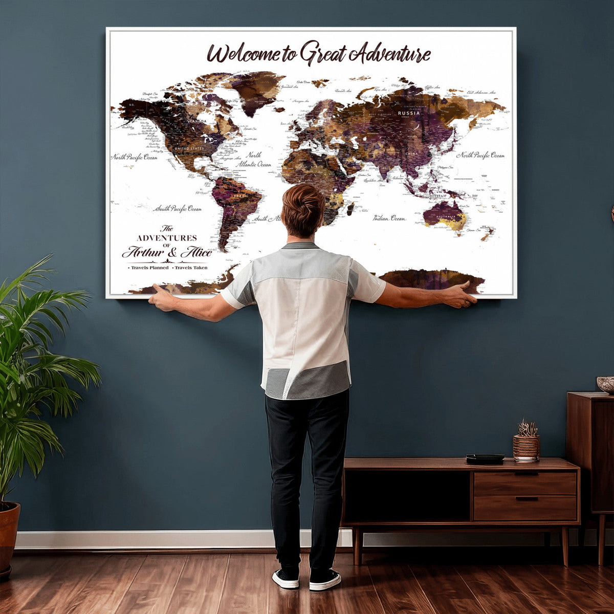 Custom Push Pin World Map Wall Art Canvas Print –