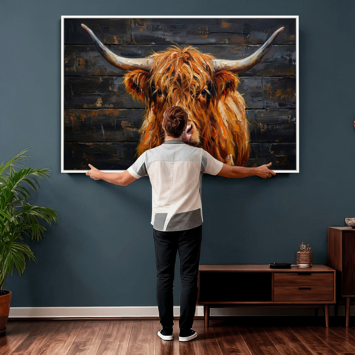 Highland Cow Wall Art Canvas Print, Rustic Farm Animal