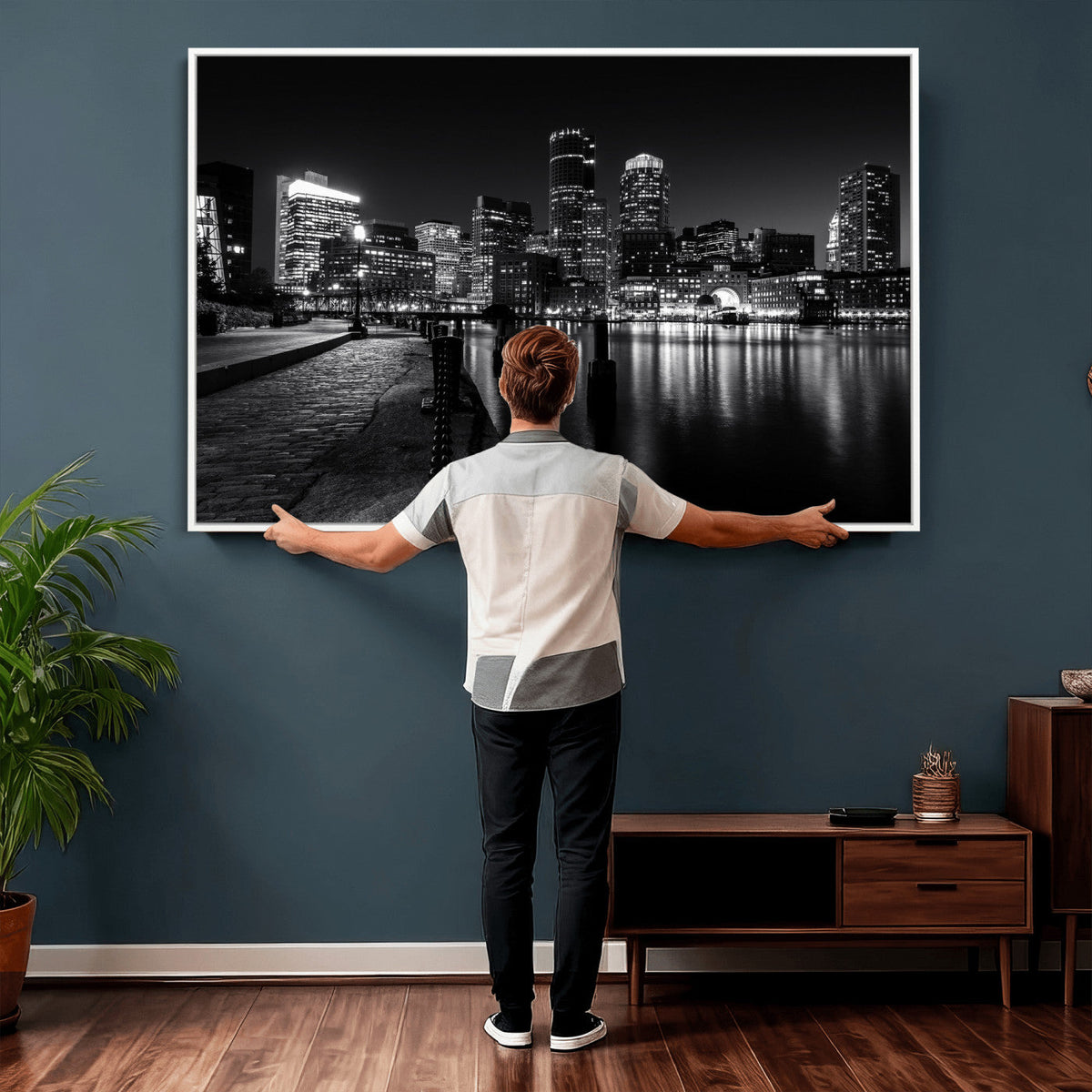 Boston Wall Art Canvas Print, Boston City Downtown Night