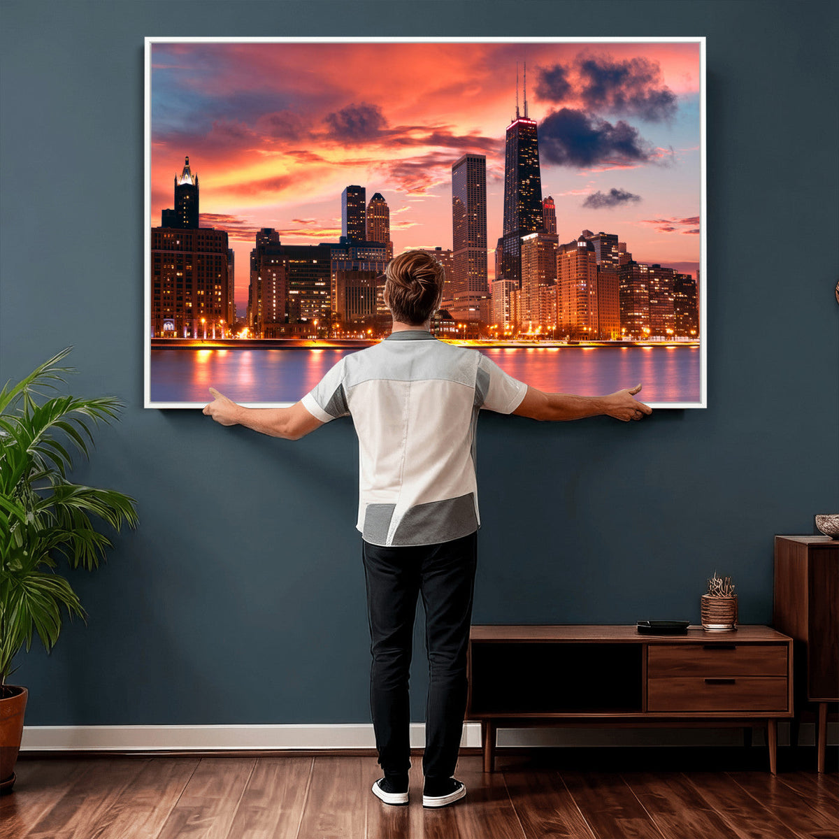 Chicago Wall Art Canvas Print - Chicago City Downtown Night