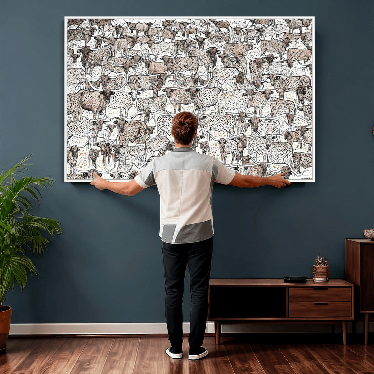 Abstract Texas Cow Wall Art Canvas Print - Farm Longhorn