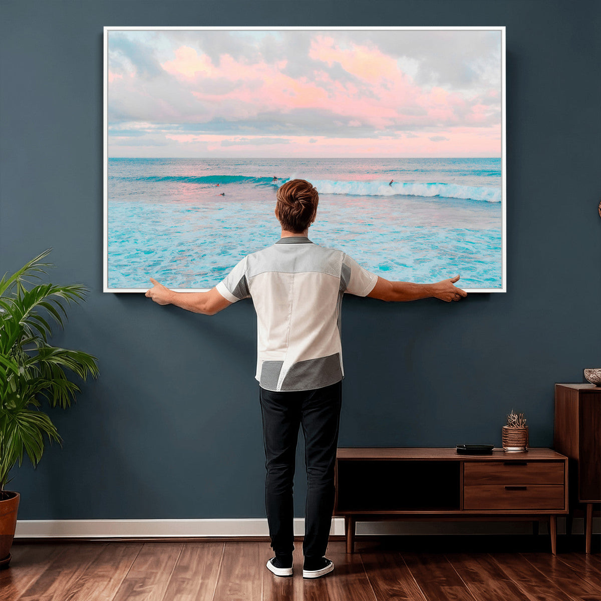 Ocean Wave Wall Art Canvas Print, Pastel Surf Seascape