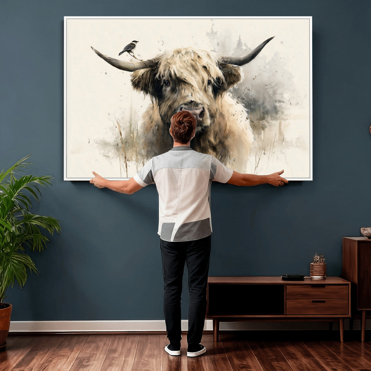 Abstract Highland Cow Wall Art Canvas Print, Rustic Farm
