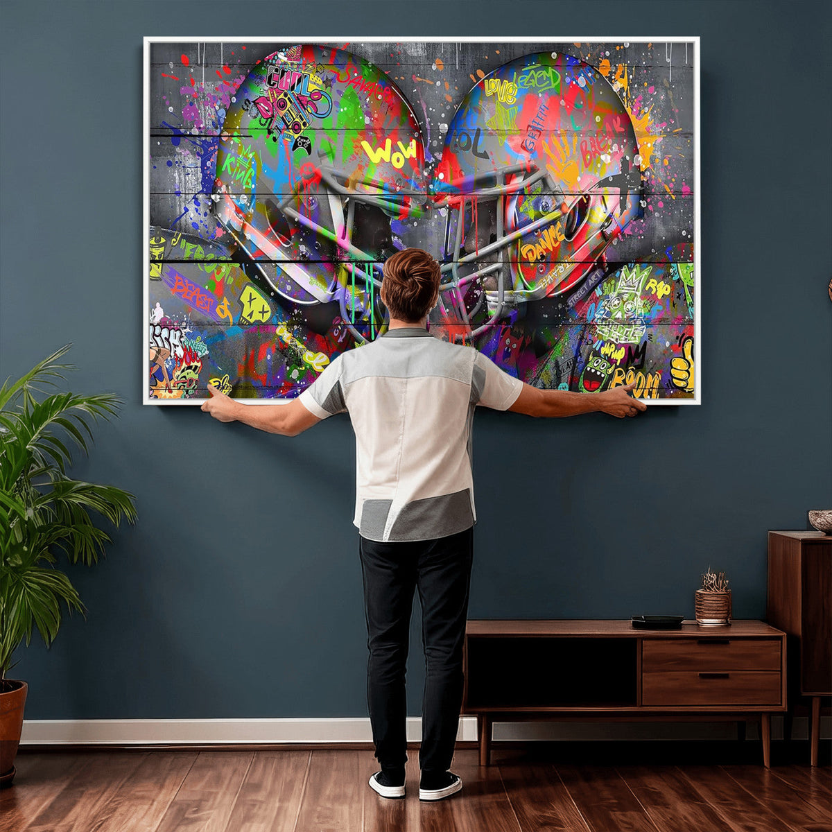 Graffiti Football Helmets Wall Art Canvas Print, Urban