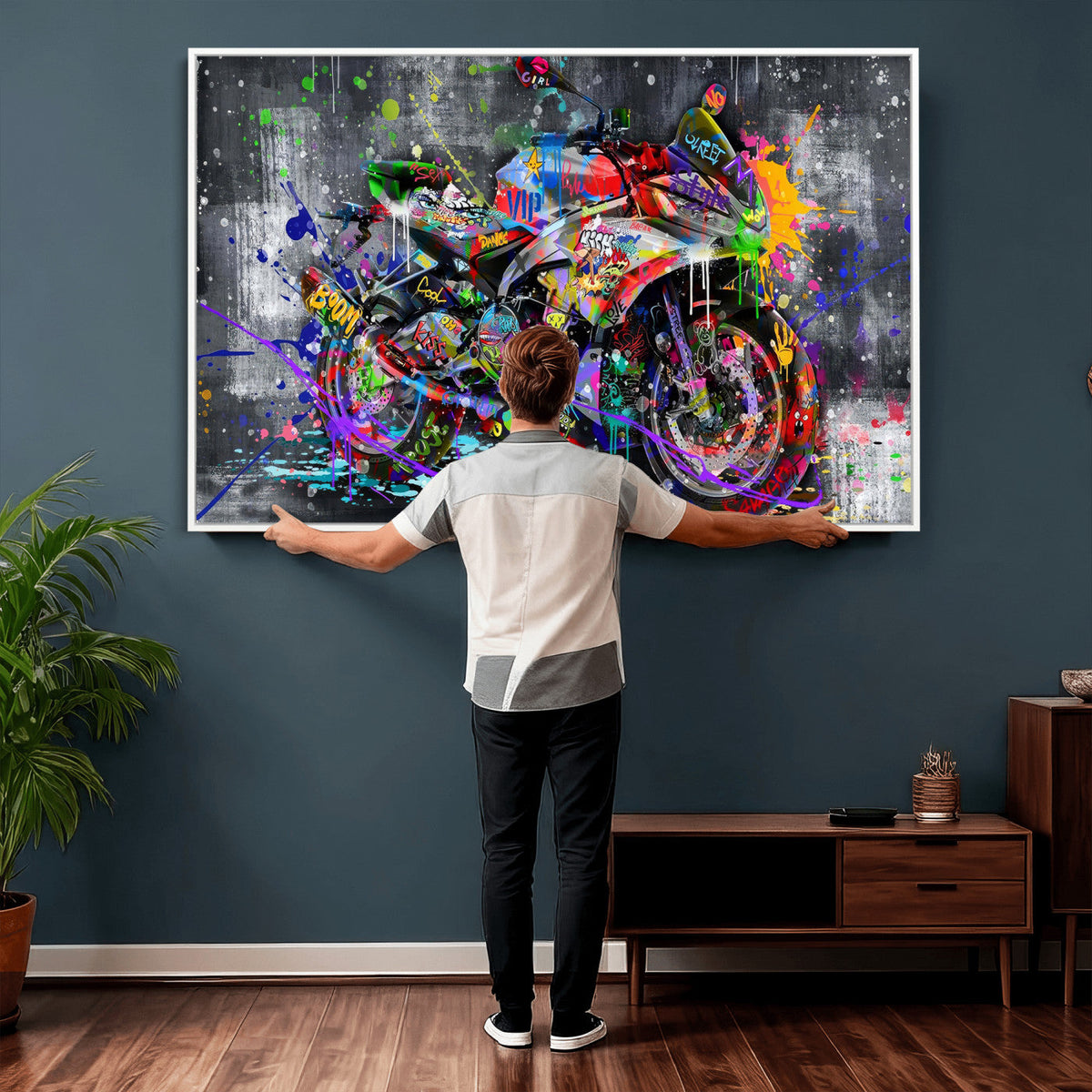 Graffiti Motorcycle Wall Art Canvas Print, Urban Street Art