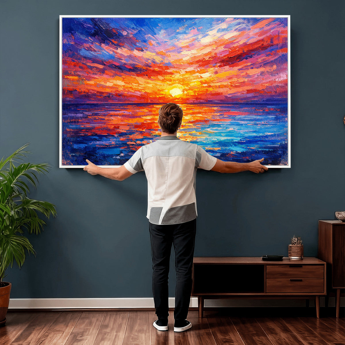 Colorful Knife Ocean Sunset Canvas — Orange Pink Teal