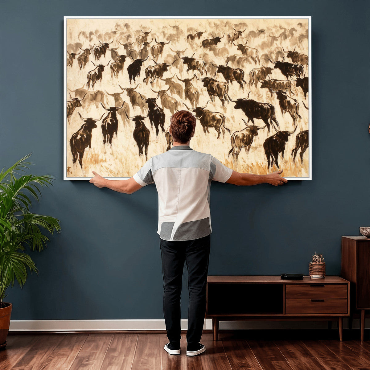 Texas Longhorn Sepia Canvas Wall Art, Western Cattle