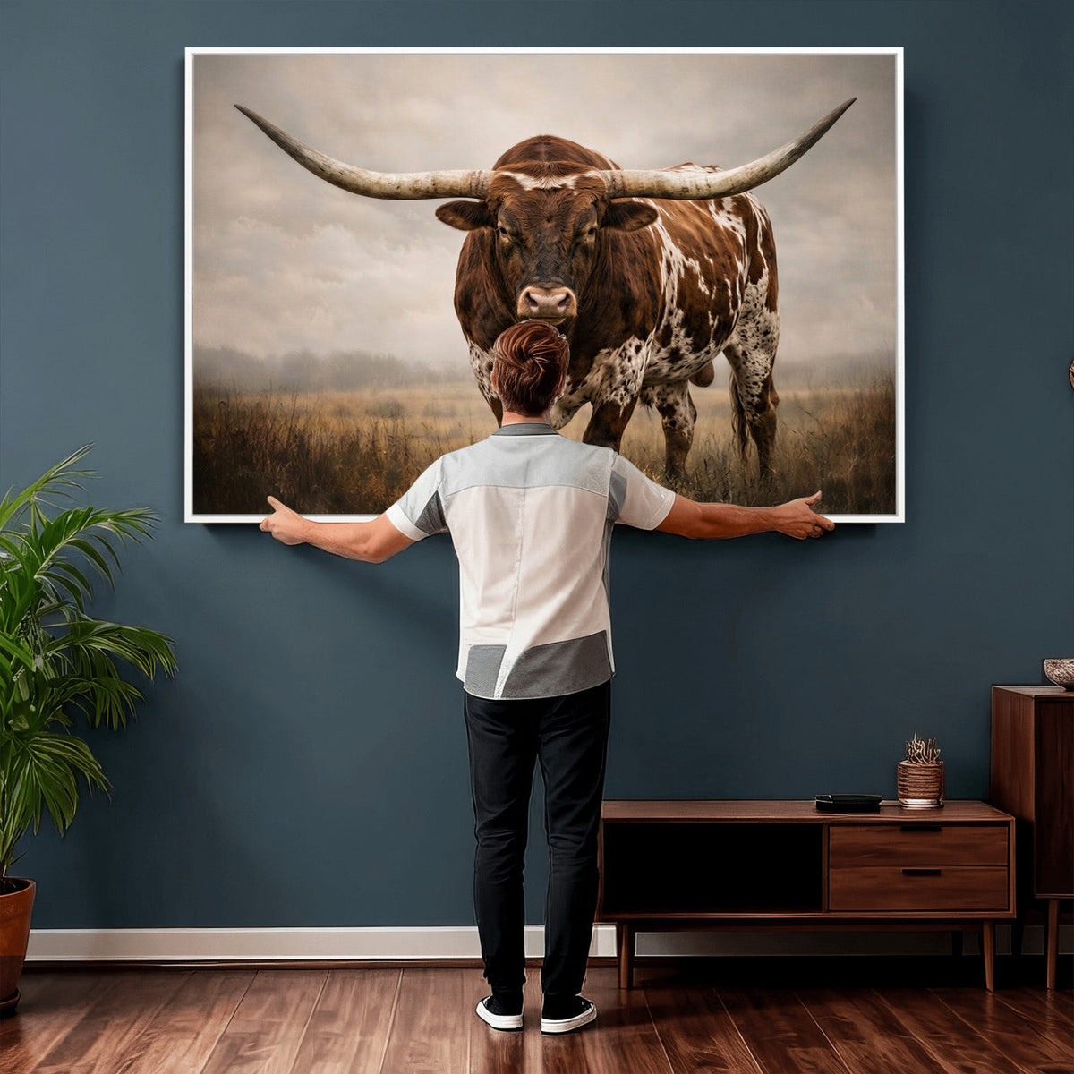 Texas Longhorn Canvas Wall Art Western Bull Desert Moody