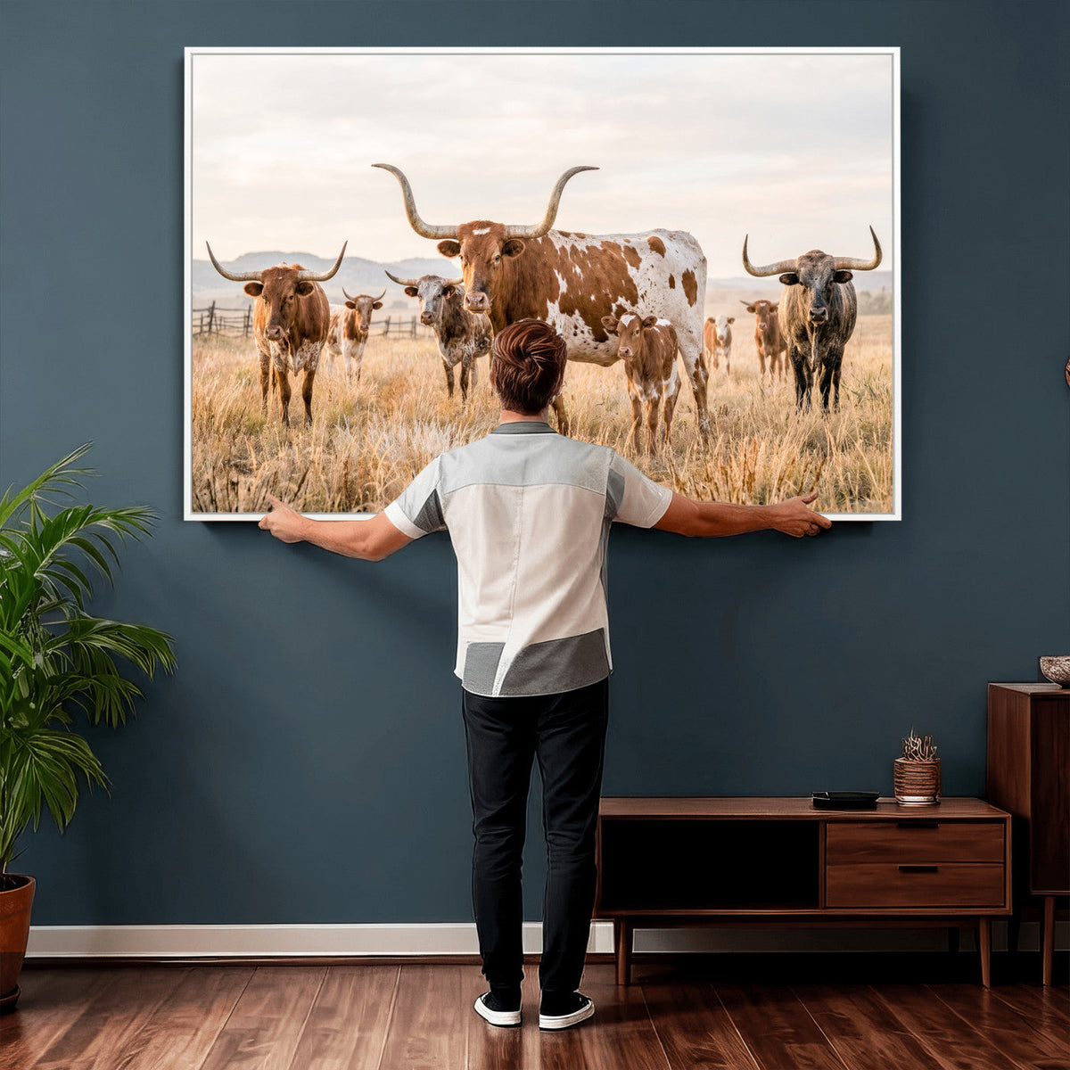 Texas Longhorn Canvas Wall Art, Rustic Farm Animal Photography Print, Farmhouse Country Decor, Western Ranch Art