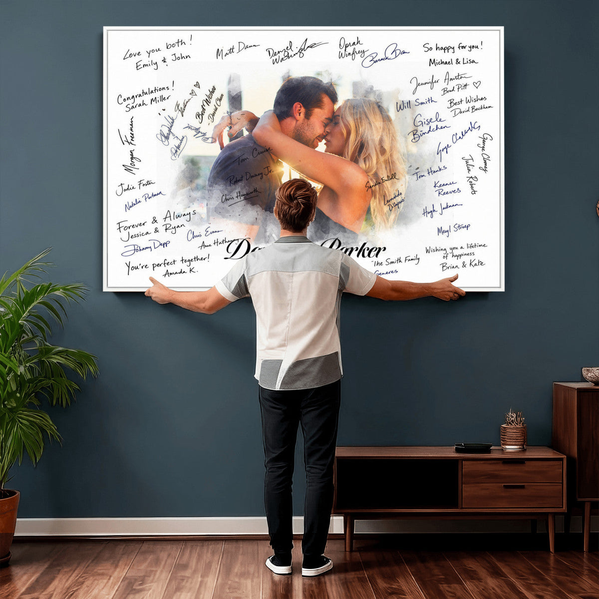 Wedding Guest Book Alternative Wall Art Canvas Print, Personalized Wedding Signature Poster, Custom Couple Photo Guestbook Canvas, Bridal Shower Reception Decor