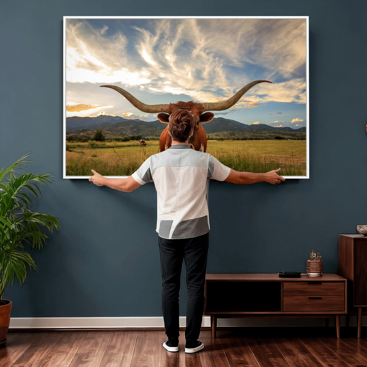 Texas Longhorn Canvas Wall Art – Majestic Triptych Animal