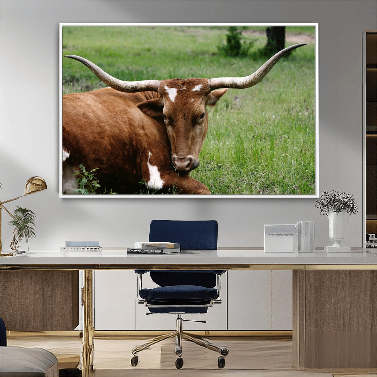 Longhorn Cow Animal Wall Art Canvas Print