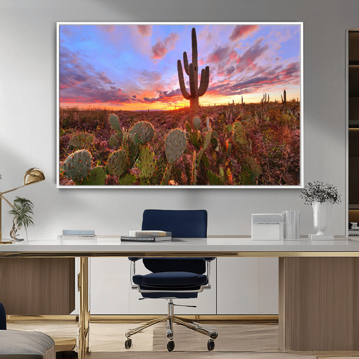 Arizona Desert Wall Art Canvas Print - Framed Deser Sunset
