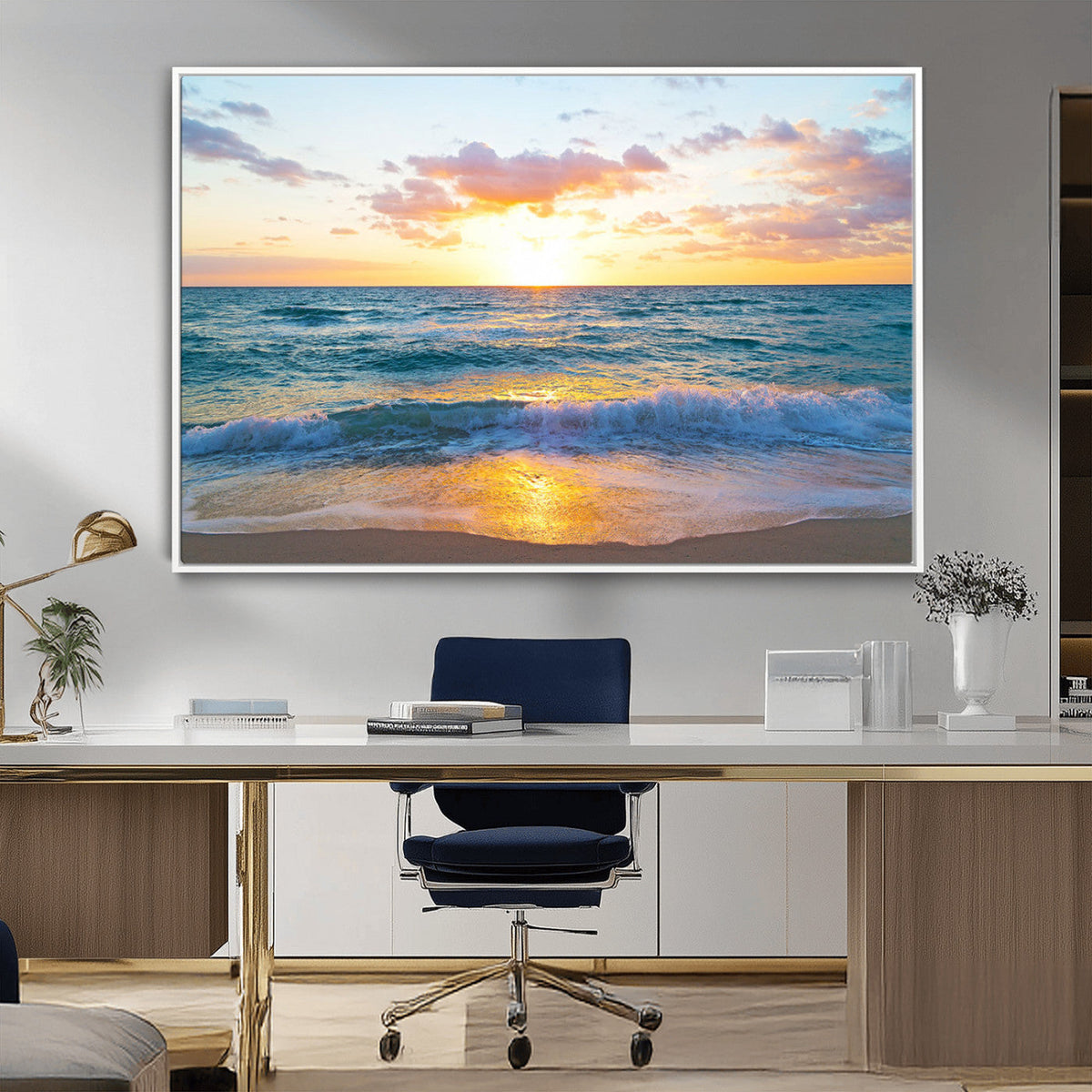 Golden Sunset Over Ocean Waves - Serene Coastal Triptych