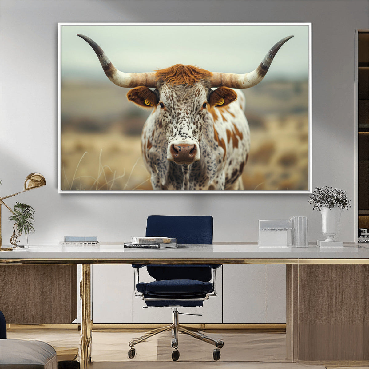 Texas Cow Longhorn Wall Art Canvas Print for Farm House Wall