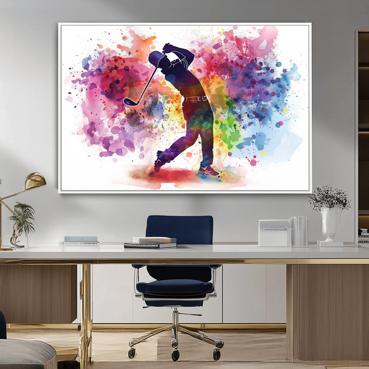 Colorful Golfer Swing Wall Art Canvas Print - Ready to Hang,