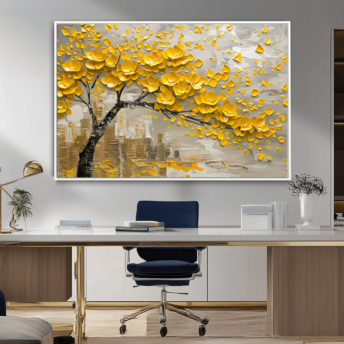 Yellow Blossom Tree Canvas Wall Art - Floral Abstract Modern