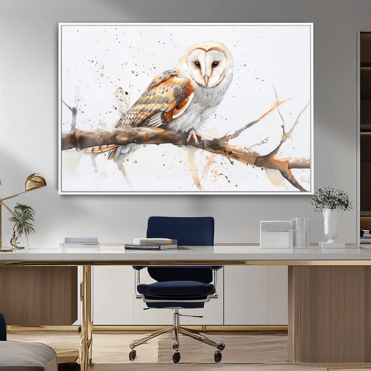Barn Owl Wall Art on Branch | Stunning Canvas Print for