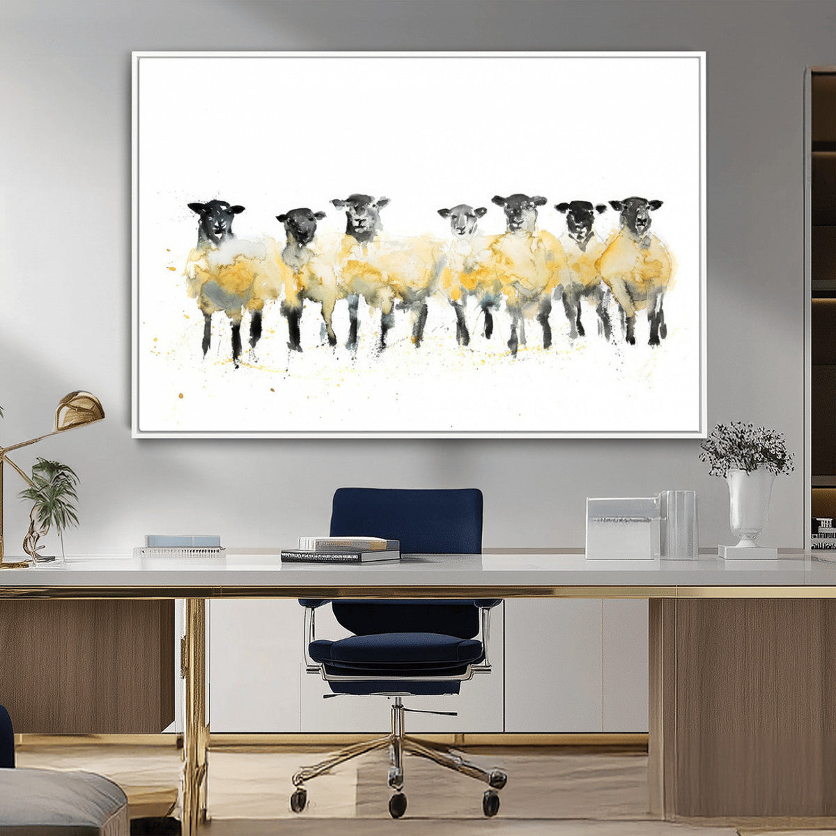 Farmhouse Wall Art Sheep Print | Ready to Hang Framed Canvas