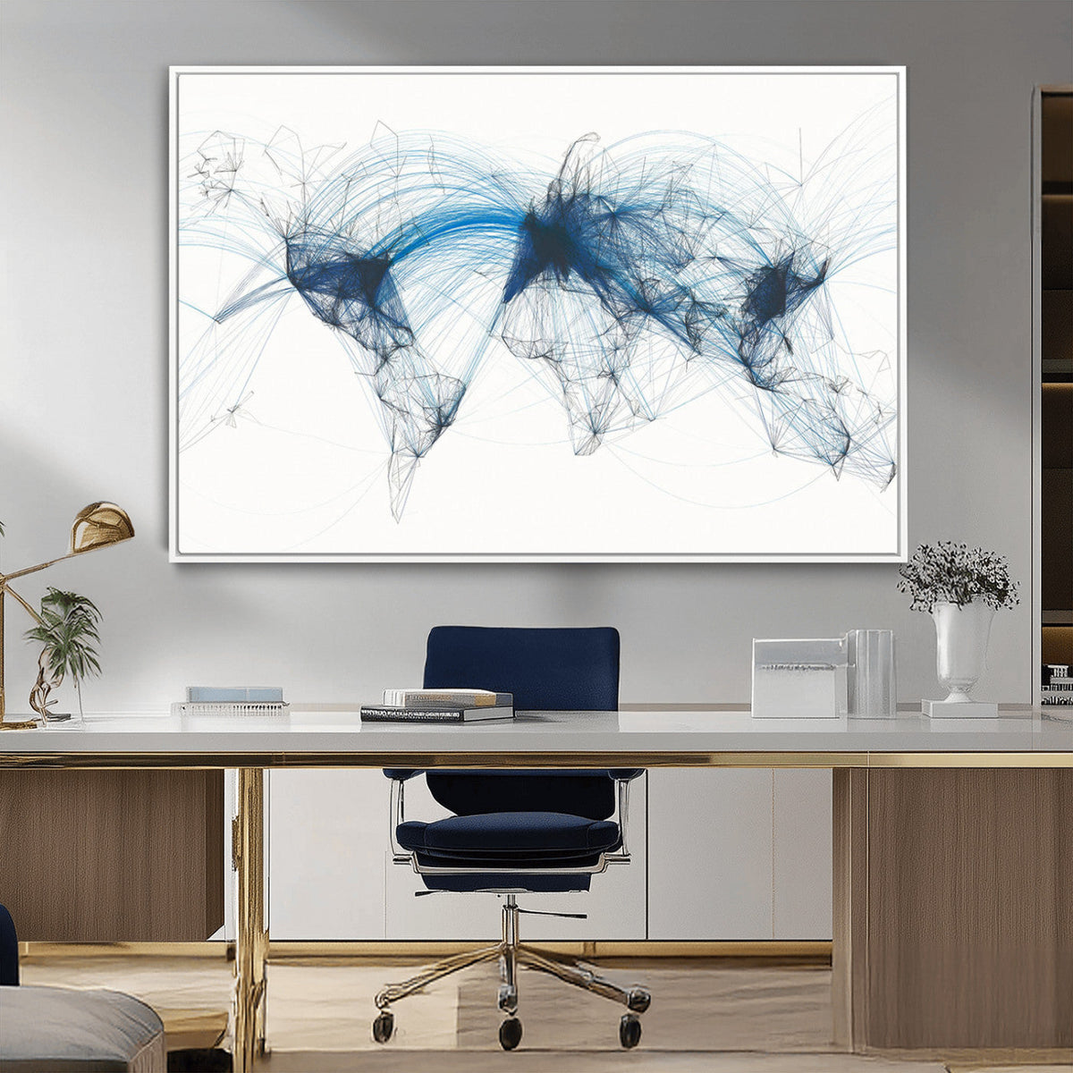 Flight Route Map Wall Art Canvas Print, Abstract Air Traffic