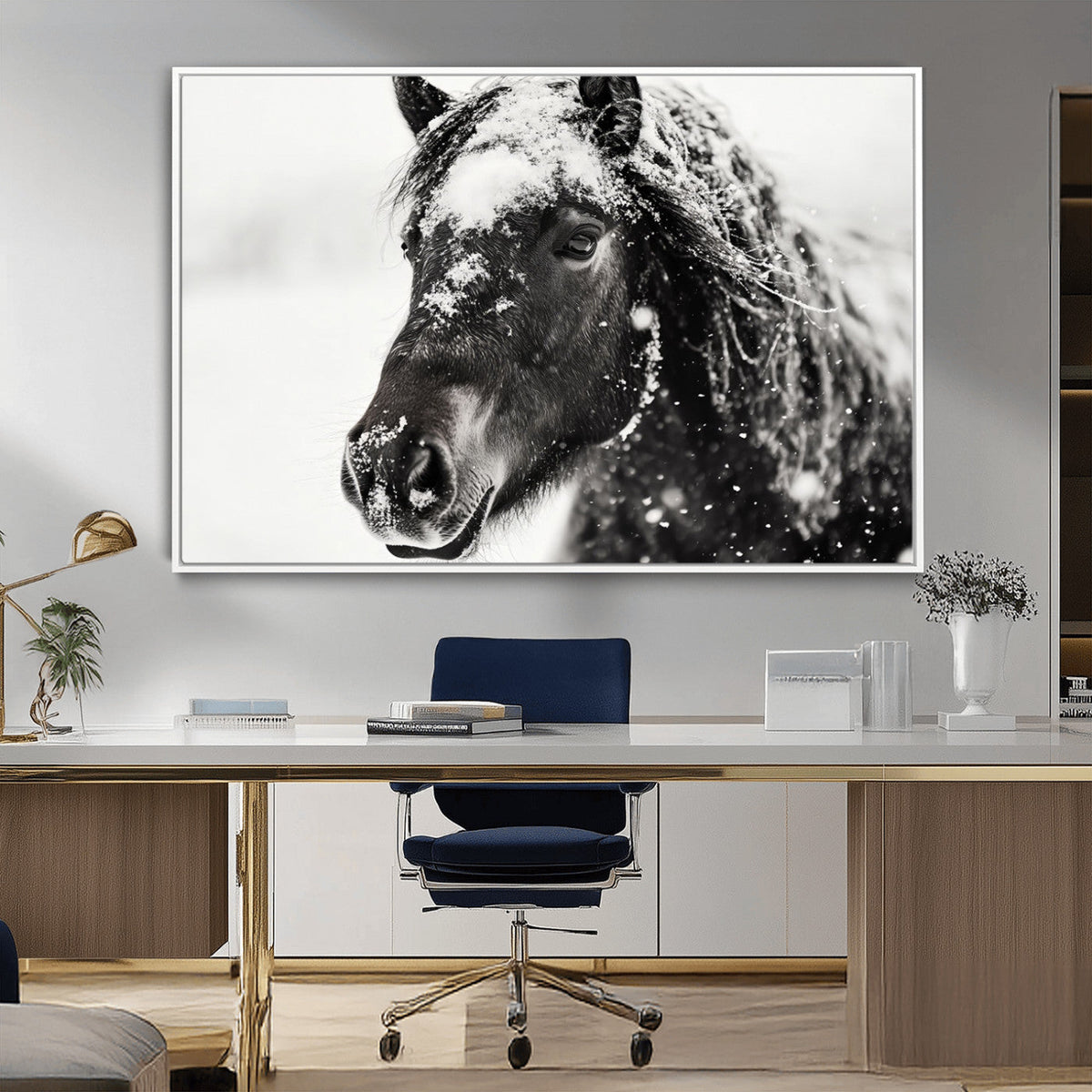 Framed Black and White Horse Wall Art | Ready to Hang and