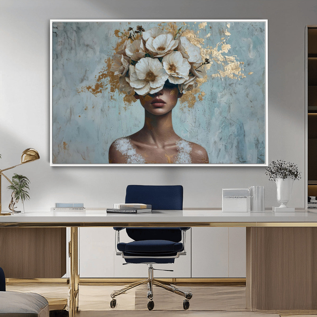 Golden Petal Wall Art - Petal Silhouette Woman Wall Art