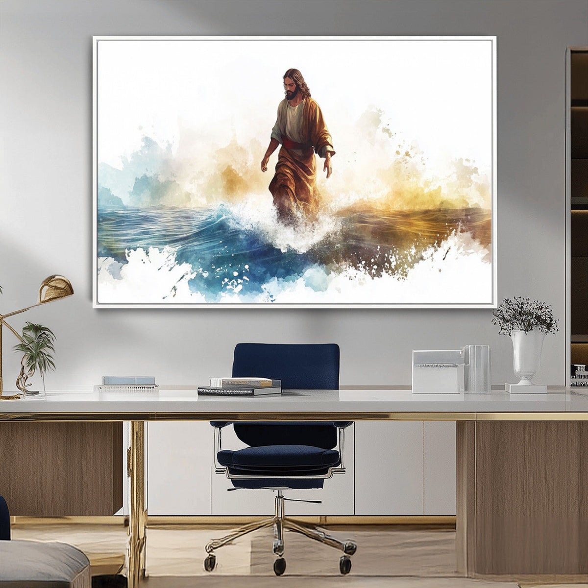 Watercolor Jesus Walking Wall Art Print, Jesus Water Canvas