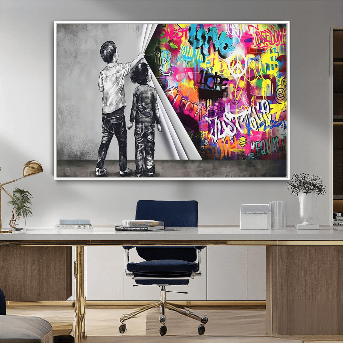 Banksy Print - Street Art Canvas Wall Art - Kids Revealing