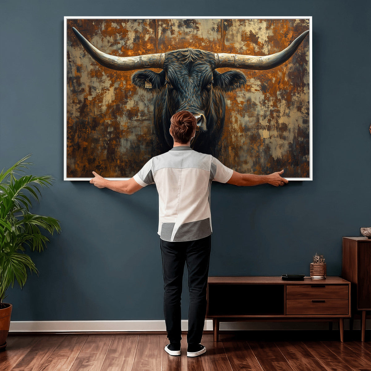 Longhorn Texas Cow Bull Wall Art | Rustic Farmhouse Canvas