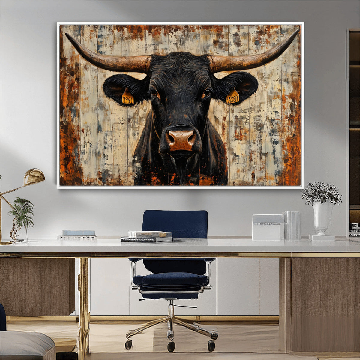 Rustic Texas Artwork Wall Art Canvas Print - Abstract Cow