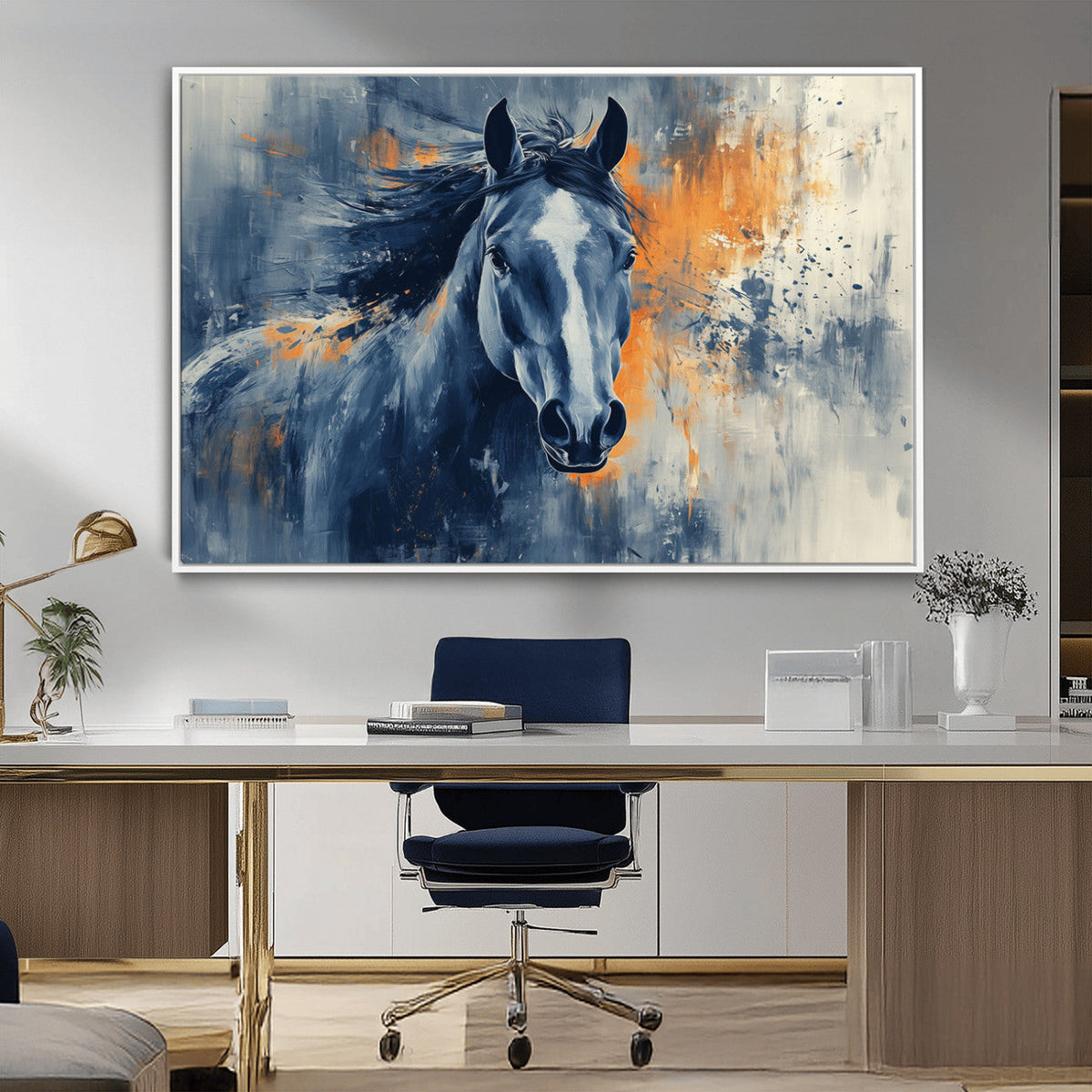 Abstract Blue Horse Wall Art Print Canvas | Horse Wall Art