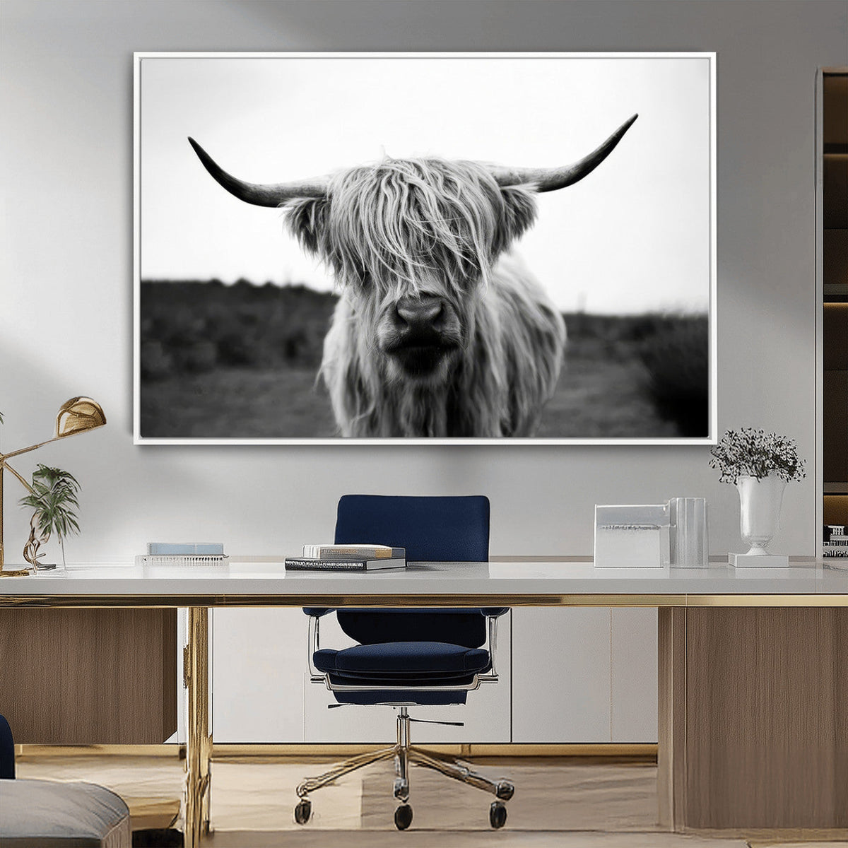 Highland Cow Wall Art | Black and White Farmhouse Decor |