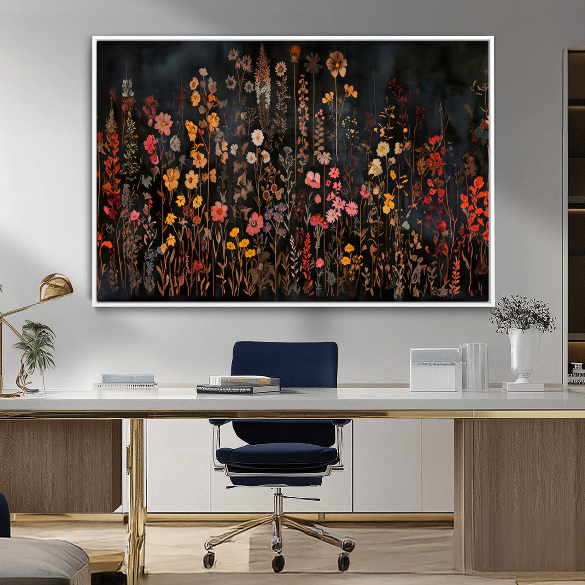 Large Floral Painting Print Illustration Flowers Canvas Wall