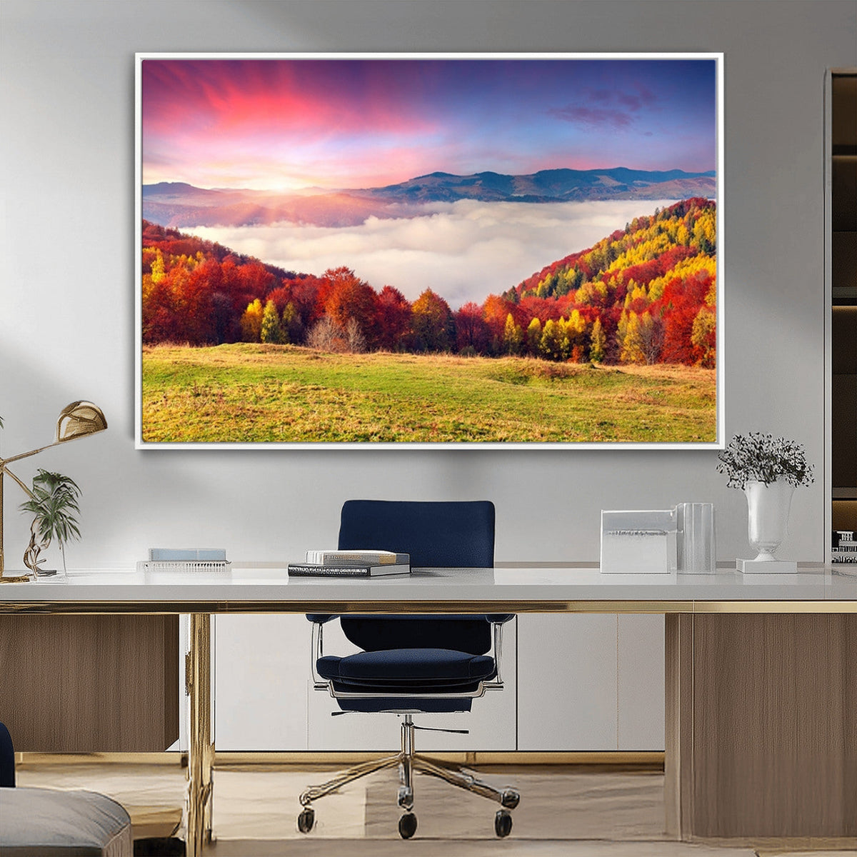 Autumn Mountain Foggy Landscape Wall Art Canvas Print |