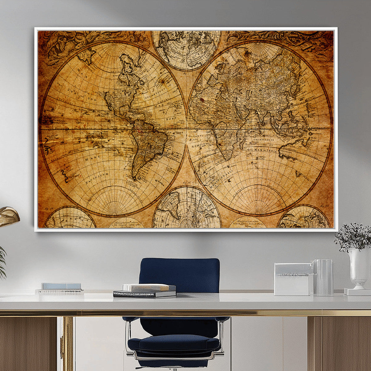 Vintage World Map Canvas Print – Antique Push Pin Travel